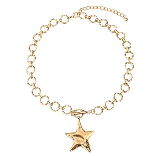 MQV Chunky Statement Gold Hammered Bold Star Necklace Thick Chain Vintage Chain Pendant Jewelry | Amazon (US)