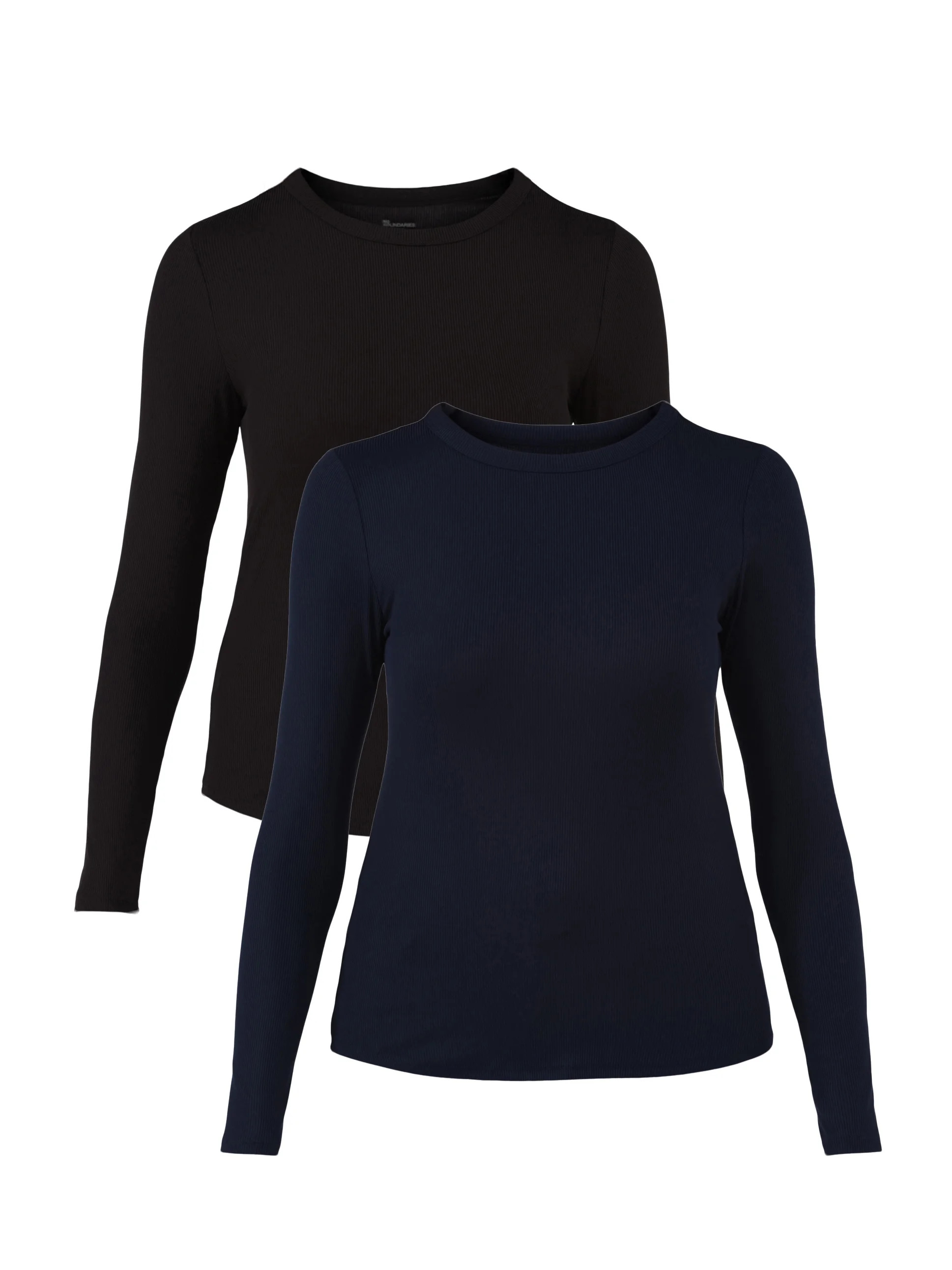 No Boundaries Ribbed Crewneck Tee with Long Sleeves, 1 or 2-Pack, Women's | Walmart (US)