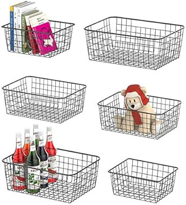 Wire Storage Basket, F-color 6 Pack Multi Size Metal Baskets for Storage Organizer for Pantry, Sh... | Amazon (US)