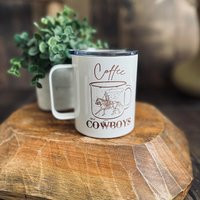 Stainless Steel Mug With Coffee & Cowboys Design - Western Tumbler | Etsy (US)