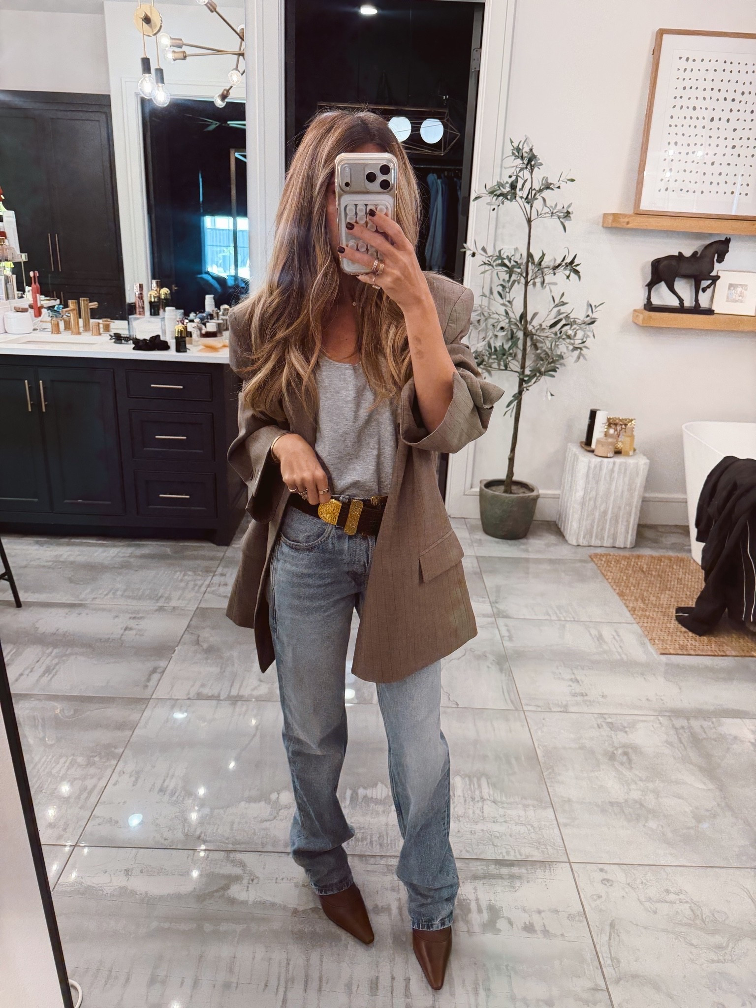 What I wore to lunch today - xs top and blazer - jeans true to size