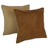 Blazing Needles Corded Faux Leather Throw Pillows (Set of 2), 18", Tan/Saddle Brown | Amazon (US)