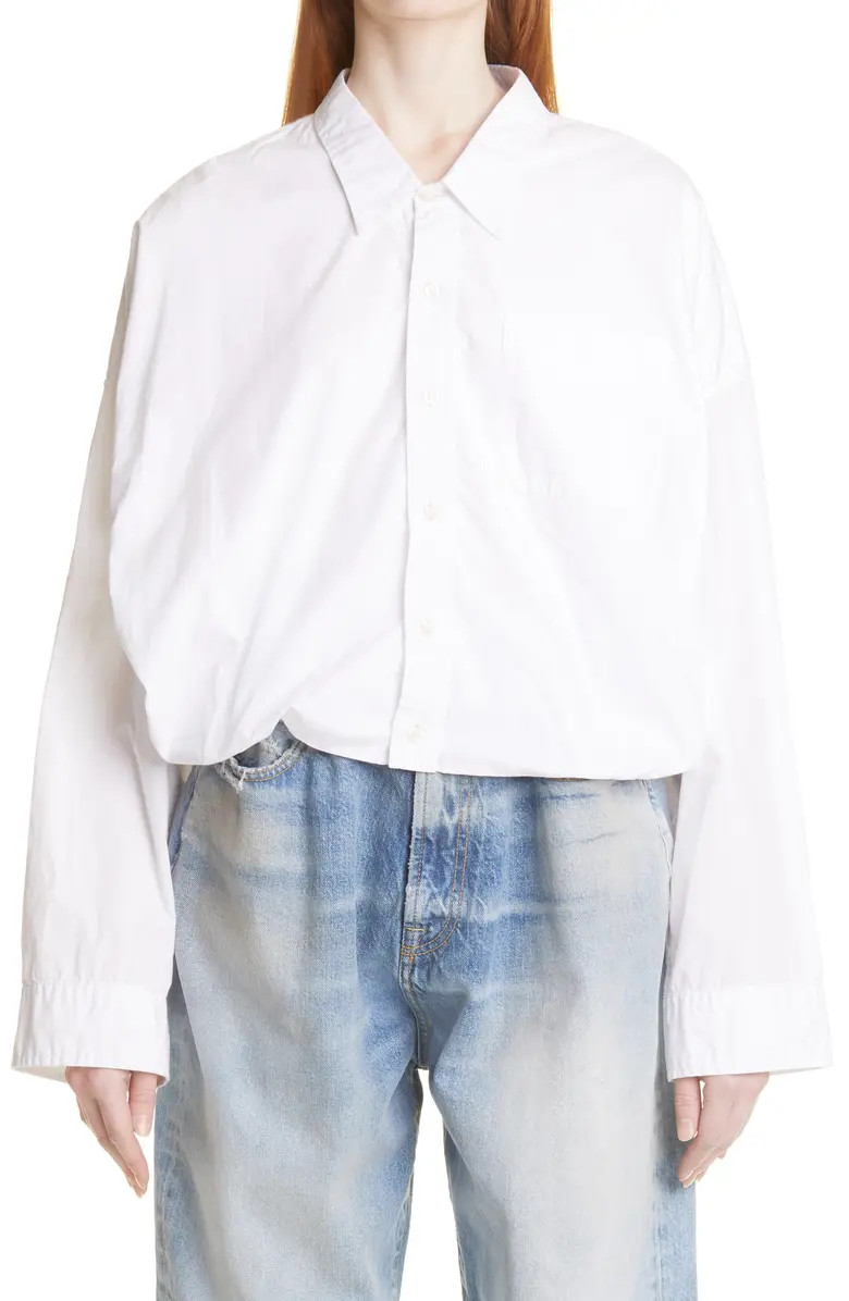 Gathered Hem Crop Cotton Button-Up Shirt | Nordstrom