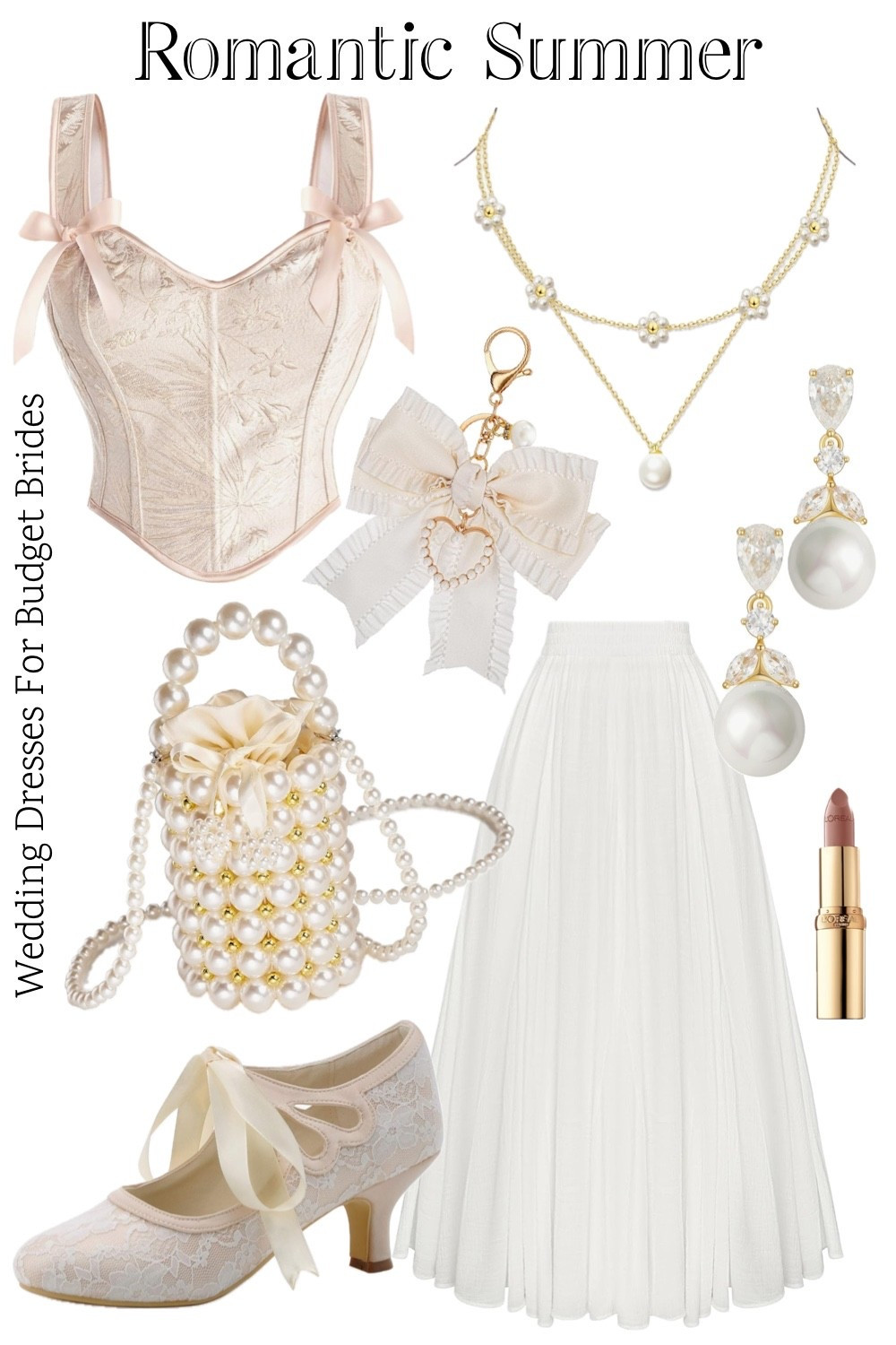 Romantic summer champagne/white outfit for the bride to be. All on Amazon. 

For bridal shower, bachelorette party, rehearsal or welcome dinner.

#LTKWedding #LTKSeasonal