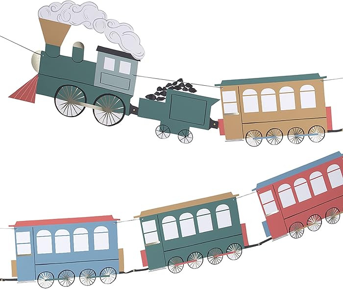 Meri Meri Trains Party Banner (Pack of 1), 10' Party Garland Including Excess Cord | Amazon (US)