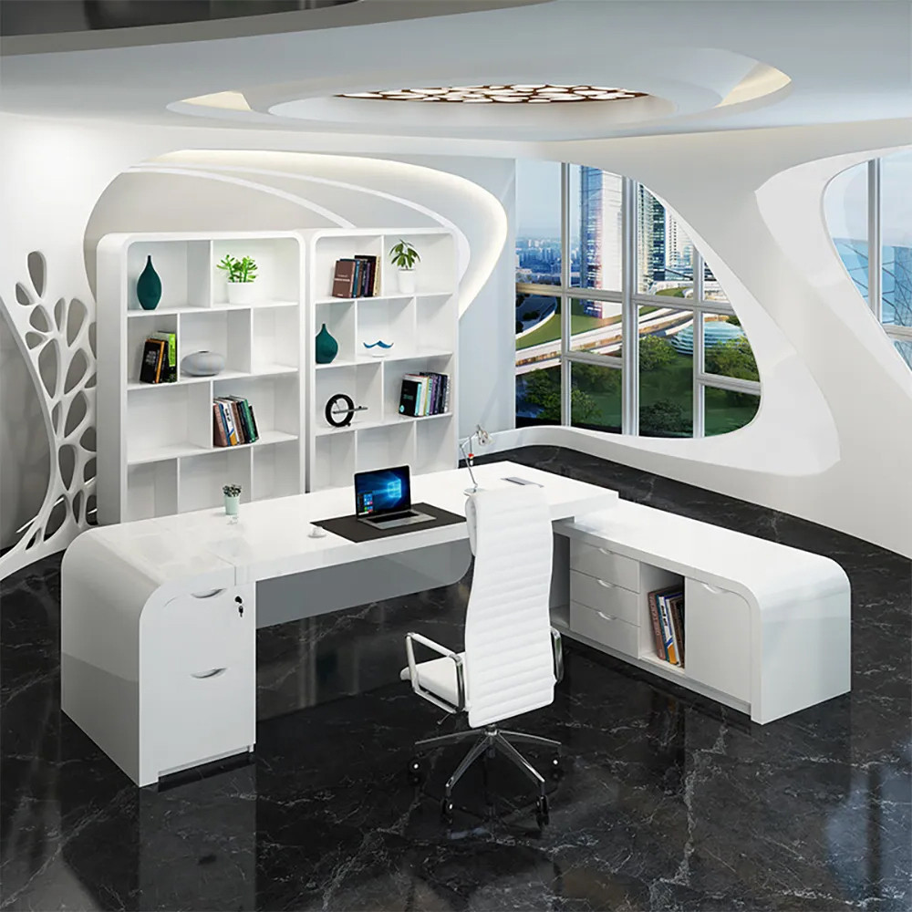 Chicent White L-shaped Modern Executive Desk with Ample Storage Right Hand Office Furniture(63'') | Homary