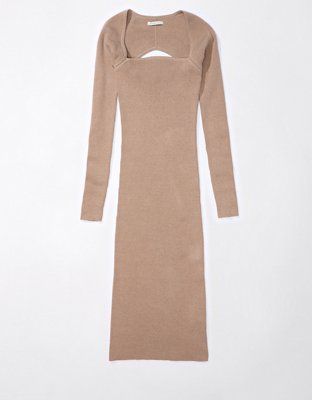 AE Long-Sleeve Square Neck Sweater Dress | American Eagle Outfitters (US & CA)