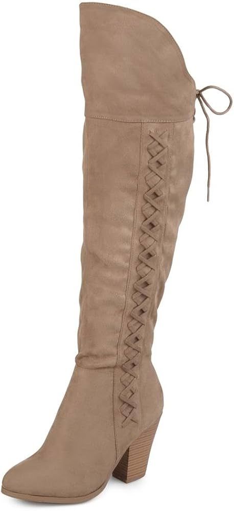 Journee Collection Womens Regular and Wide Calf Faux Lace-up Over-The-Knee Boots | Amazon (US)