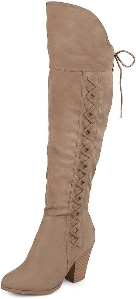 Journee Collection Womens Regular and Wide Calf Faux Lace-up Over-The-Knee Boots | Amazon (US)