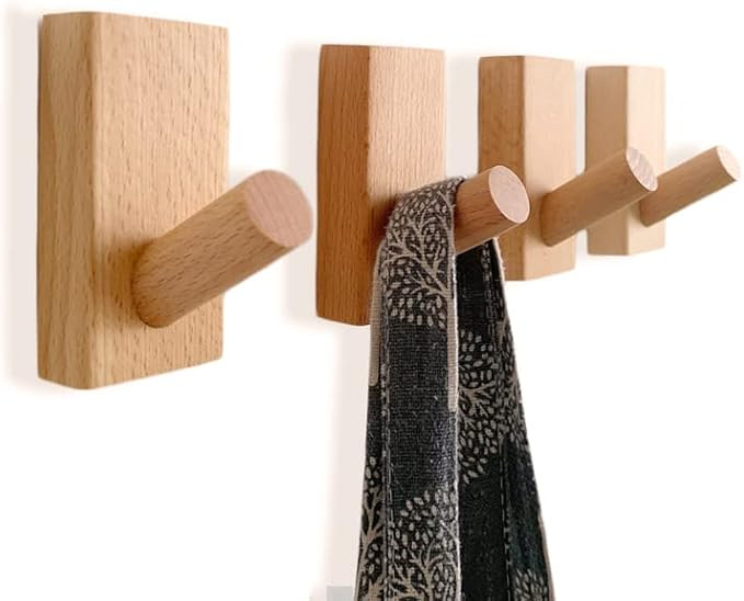 TURDORIA 4-Pack Wood Wall Hooks for Hanging - Decorative Coat Hooks Wall Mounted - Hooks for Hang... | Amazon (US)
