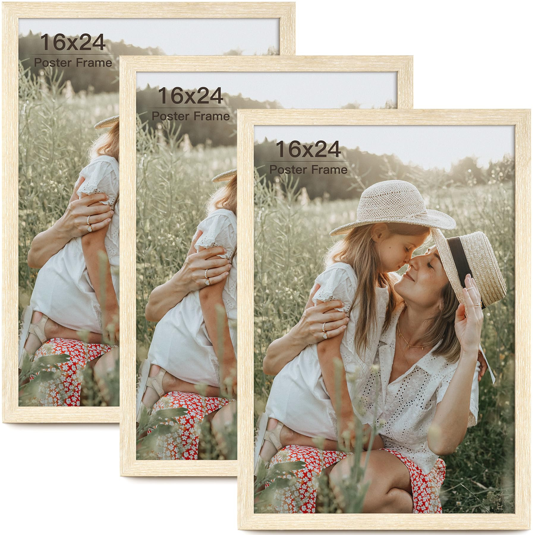 16x24 Frame Set of 3, Natural Wood Grain 16x24 Poster Frame for Gallery Wall Mounting (3 Pack,Nat... | Amazon (US)
