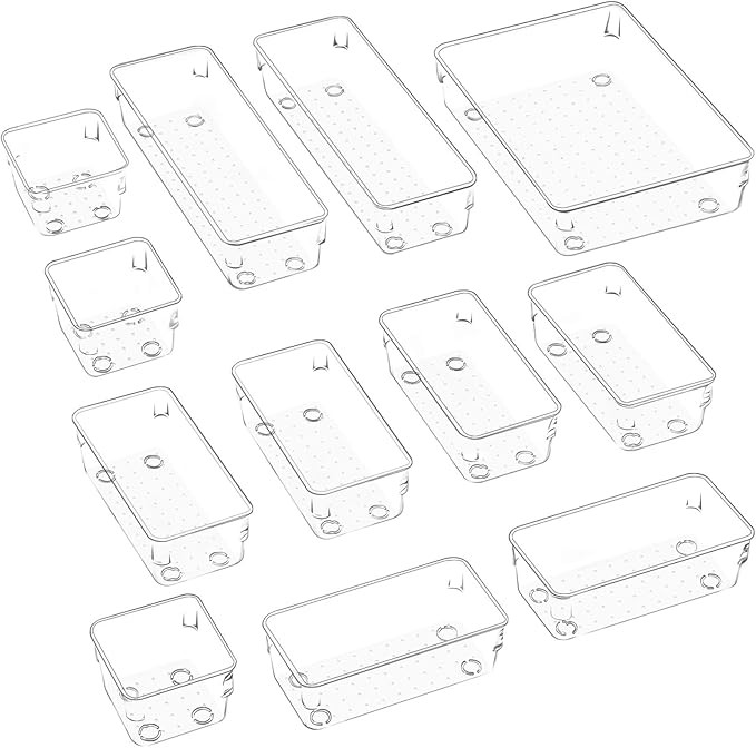 JARLINK 12 Pack Desk Drawer Organizer Trays with 4 Different Sizes, Versatile Clear Drawer Organi... | Amazon (US)