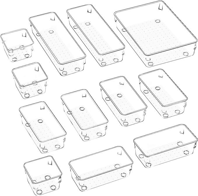 JARLINK 12 Pack Desk Drawer Organizer Trays with 4 Different Sizes, Versatile Clear Drawer Organi... | Amazon (US)