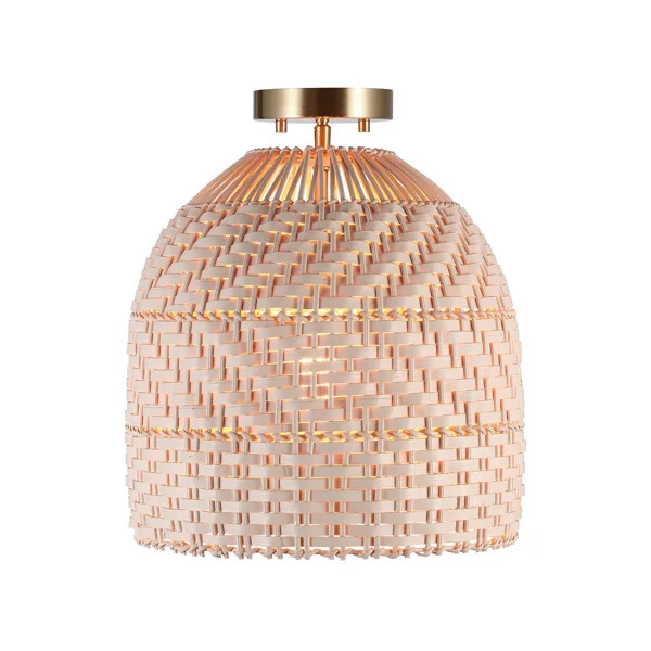 1-Light Matte Brass Flush Mount Ceiling Light with Cream Rattan Shade | Wayfair North America