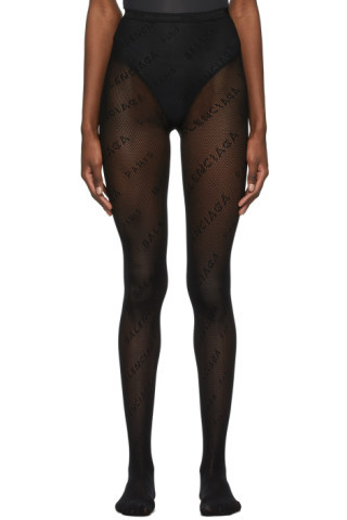 Black Mesh Logo Tights | SSENSE