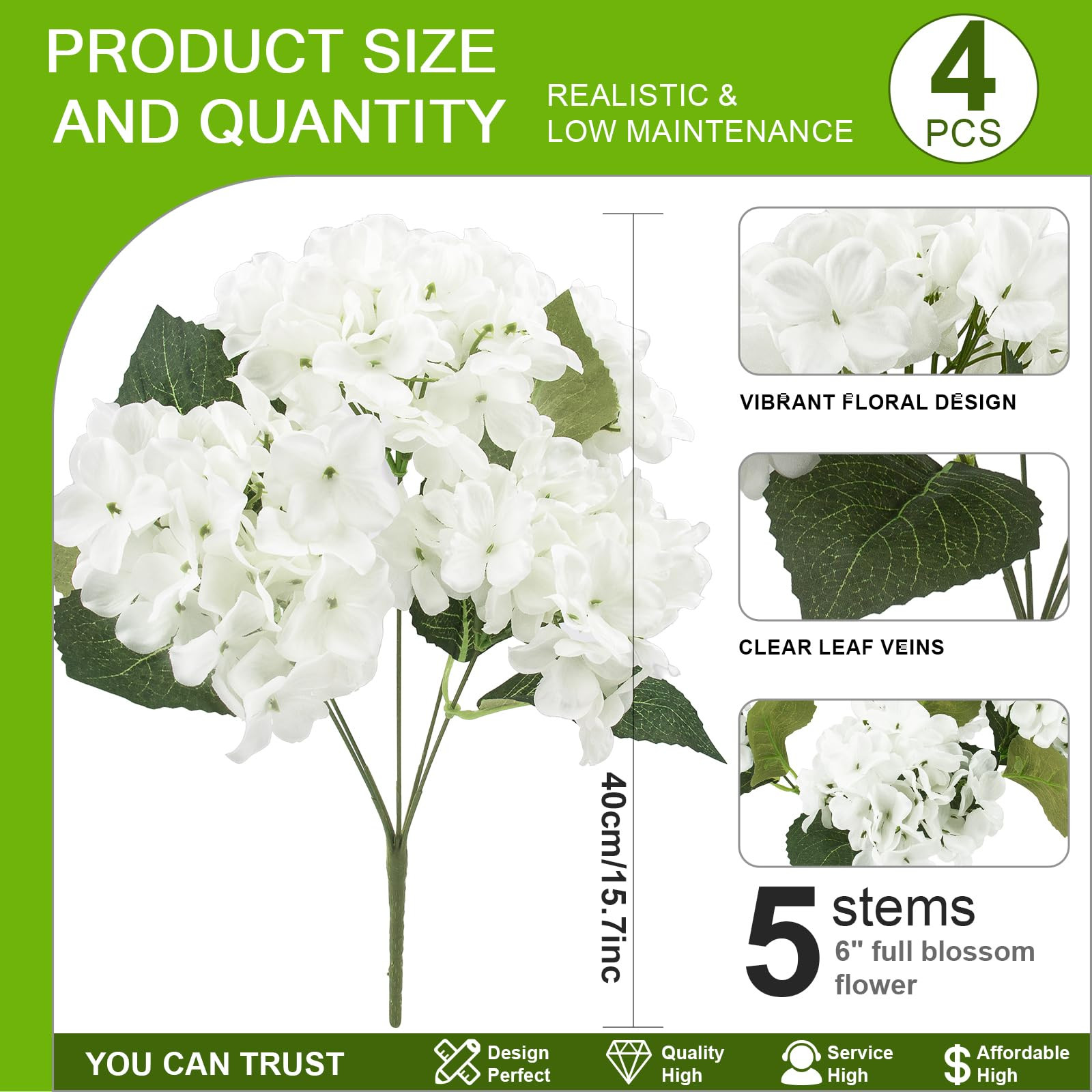 Amazon.com: Daynight 4 Pcs Hydrangea Artificial Flowers Outdoor Silk Bouquets, UV Resistant Faux Hydrangeas Flowers for Table Vase Centerpieces Outside Party Wedding Baby Shower Home Outdoor Decor (4, White) : Home & Kitchen | Amazon (US)