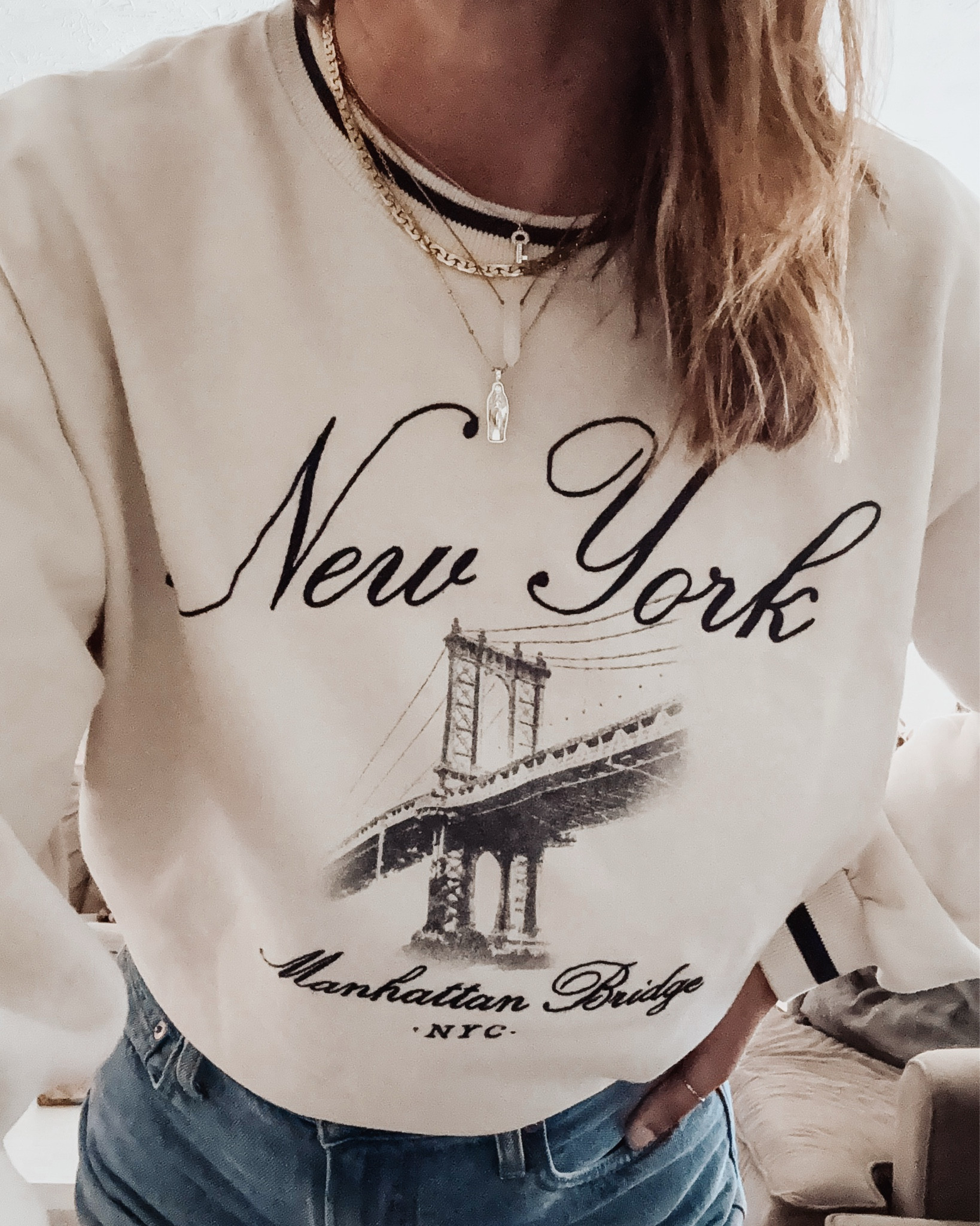 Casual day outfit | New York sweatshirt | Levi’s wide leg jeans | new balance unisex sneakers #ltkfit #levisjeans #momoutfit 

#LTKStyleTip #LTKMidsize #LTKOver40