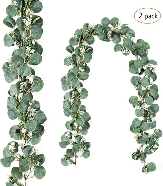 2 Packs Artificial Silver Dollar Eucalyptus Leaves Garland 6 Feet Faux Seeded Eucalyptus Greenery... | Amazon (US)