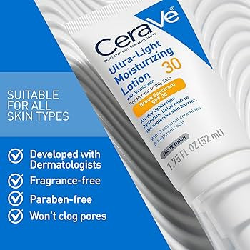 CeraVe Ultra-Light Moisturizing Lotion With SPF 30, Daily Face Moisturizer with SPF, Formulated w... | Amazon (US)