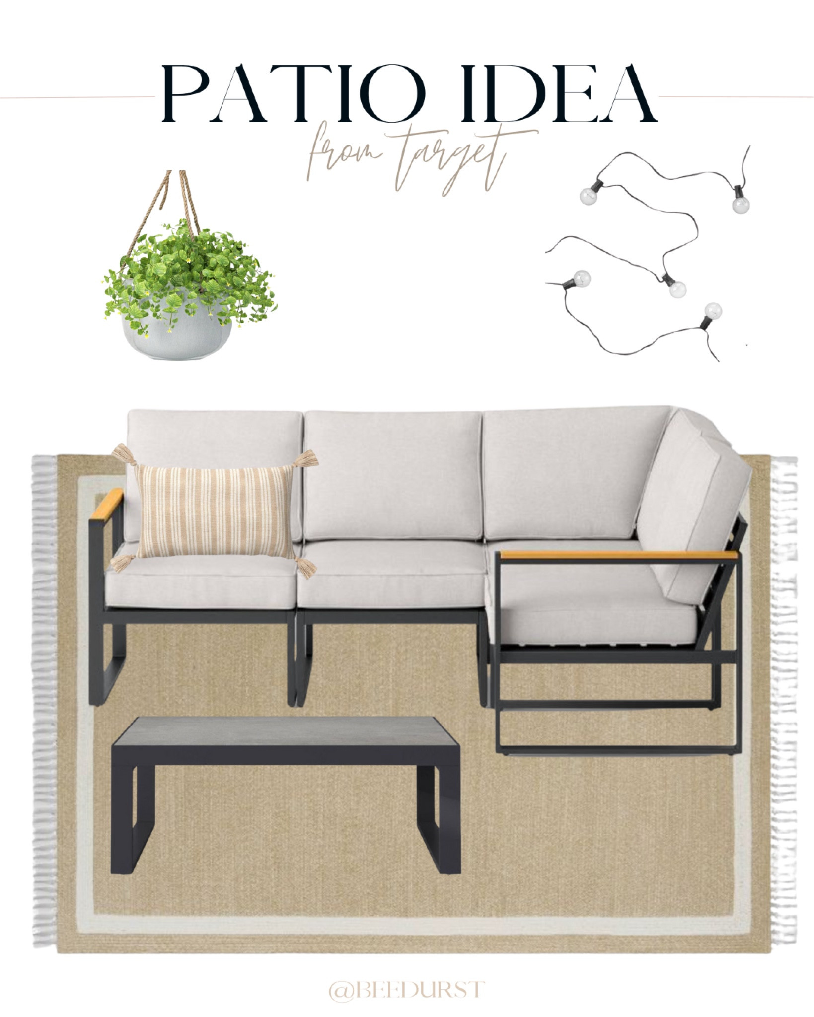 Target patio idea, Target patio inspiration, patio sectional, outdoor sectional, modern patio furniture, modern outdoor furniture, outdoor rug, outdoor lights, patio lights, hanging planter, outdoor pillow, outdoor decor, patio decor, neutral patio decor, neutral outdoor decor

#LTKSeasonal #LTKhome #LTKstyletip