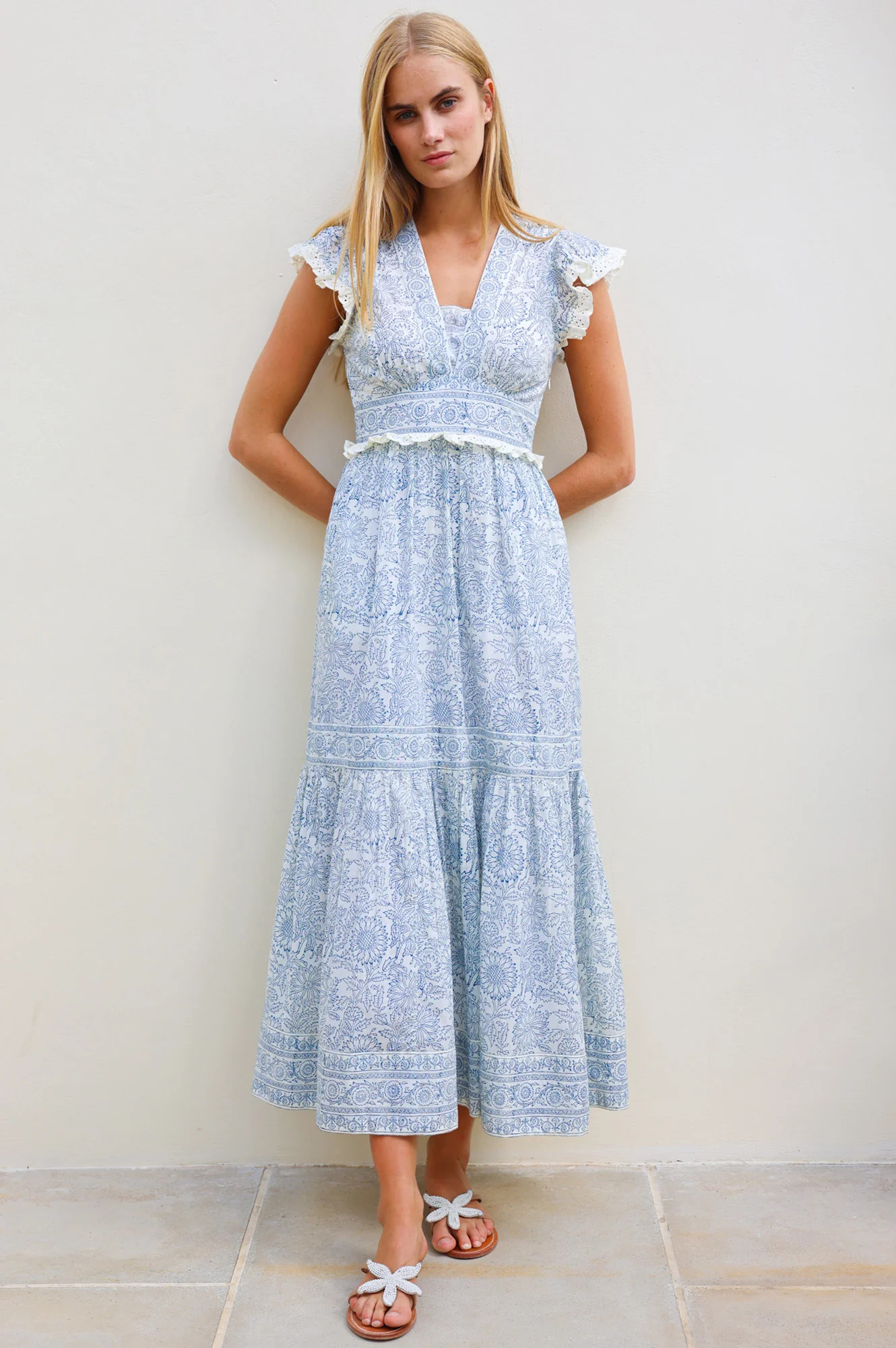 Pippa Organic Cotton Block Print Dress | Ivory/Navy | Aspiga US