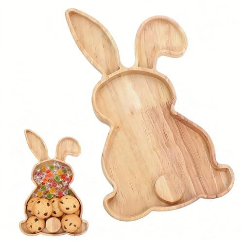 DOITOOL Easter Bunny Charcuterie Board - Rabbit Shaped Wooden Serving Tray for Easter Party Decorations - 7 x 11.2” Wood Bunny Platter, Cheese Board & Fruit Candy Dish for Spring Home Decor | Amazon (US)