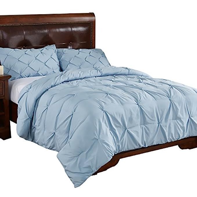 Home Elements 3-Piece Pleat Down Alternative Comforter Set with Pillow Shams, King Size, Blue | Amazon (US)