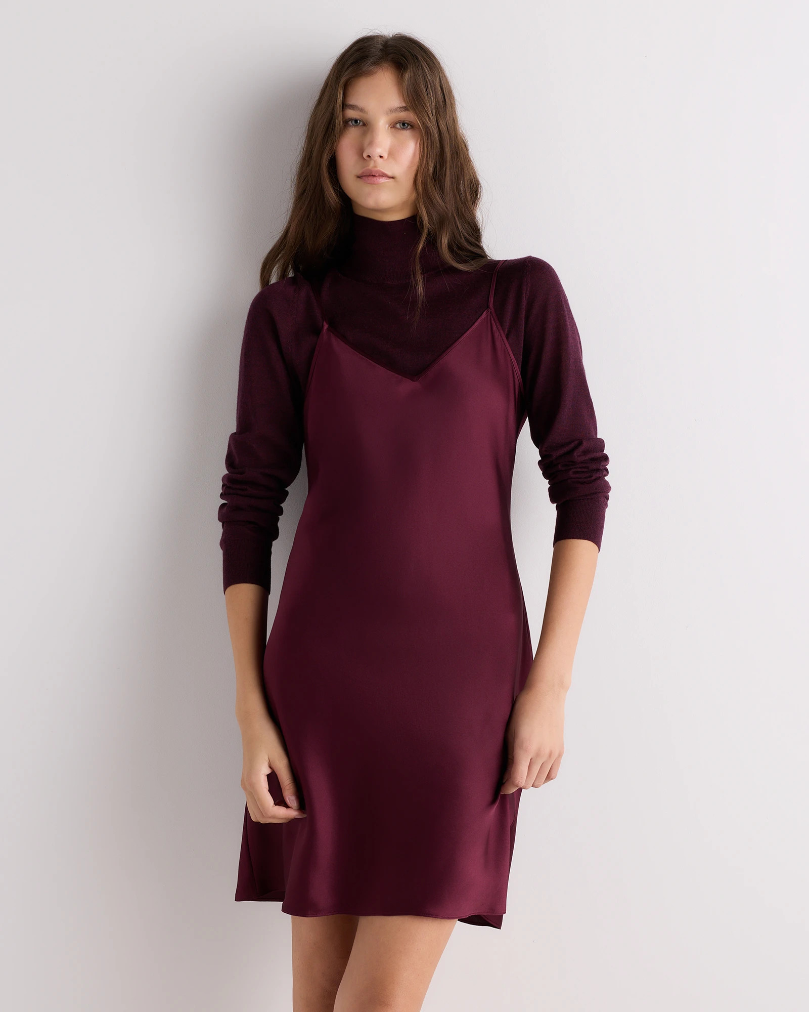 Quince | Women's Mini Slip Dress in Navy, Size Large, Silk | Quince