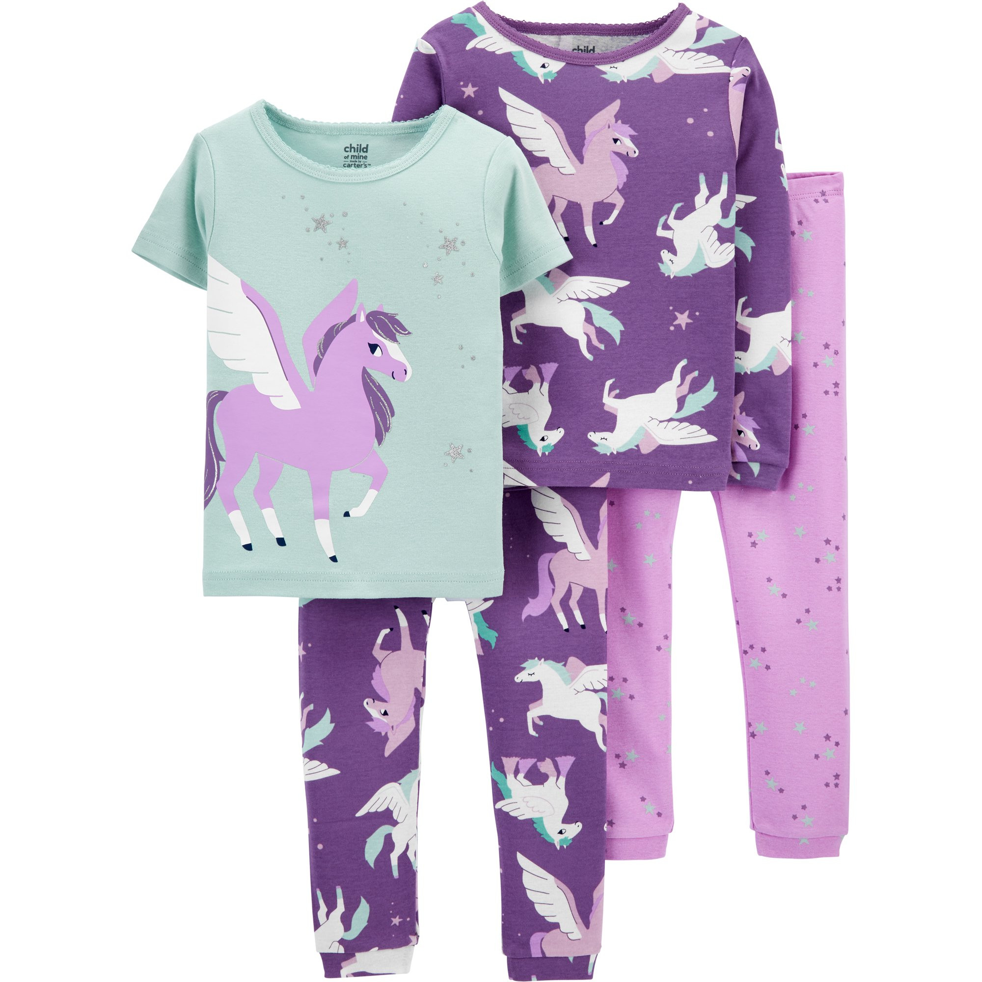 Carter's Child of Mine Baby and Toddler Girl Snug-Fit Short Sleeve and Long Sleeve Pajamas, 4-Pie... | Walmart (US)