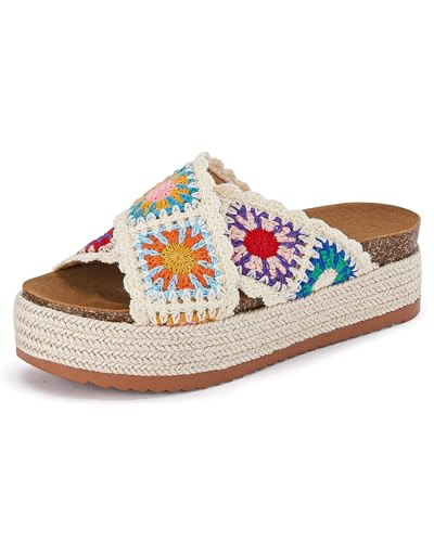 Coutgo Womens Platform Espadrille Sandals Flatform Floral Crochet Cork Open Toe Summer Beach Slid... | Amazon (US)