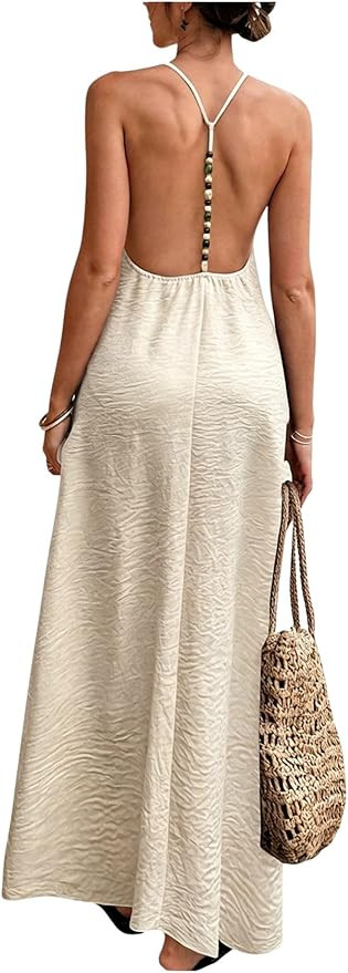 Verdusa Women's Backless Cami Dresses Linen Maxi Dress Sundress Open Back Vacation Beach Summer O... | Amazon (US)