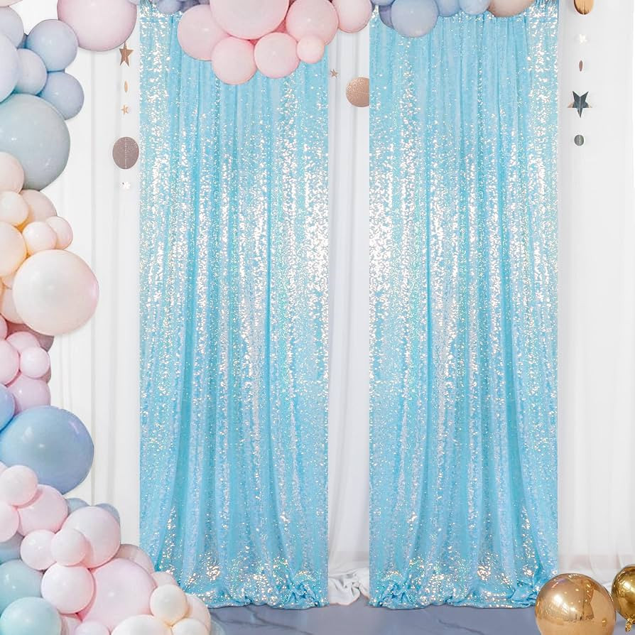 ShinyBeauty Aqua Backdrop Curtains Sequin Curtains 2 Panels 2FTx8FT Sequin Photo Backdrops Glitte... | Amazon (US)