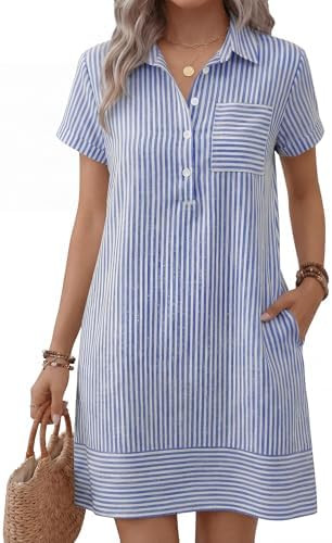ANRABESS Womens Summer Shirt Dresses | Lightweight Breathable, Short Sleeve Button Polo Collar T-... | Amazon (US)