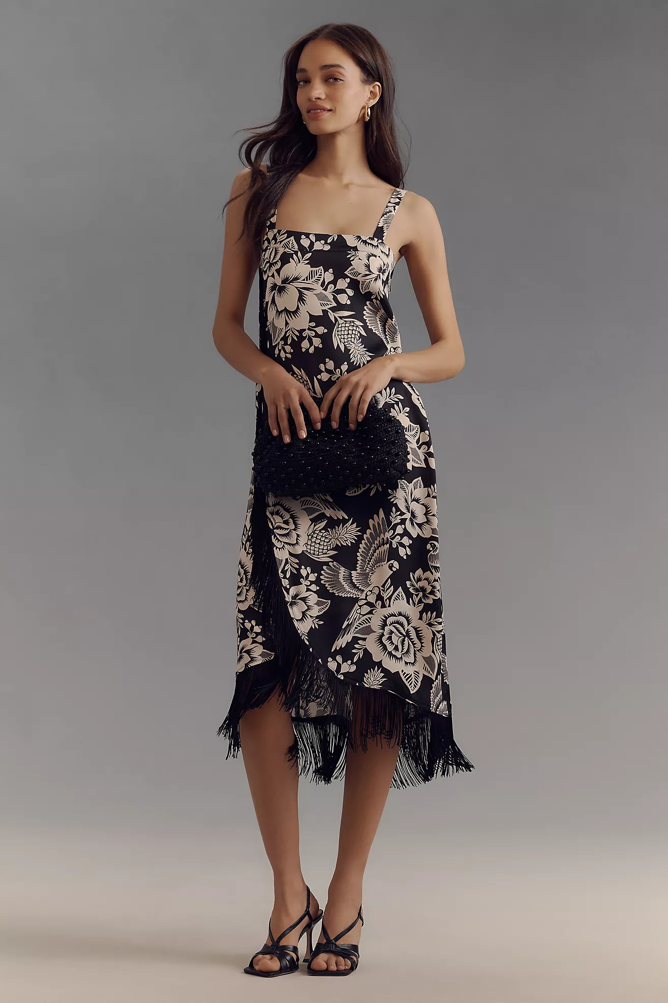 Farm Rio Sleeveless Square-Neckline Fringe Midi Dress | Anthropologie (US)