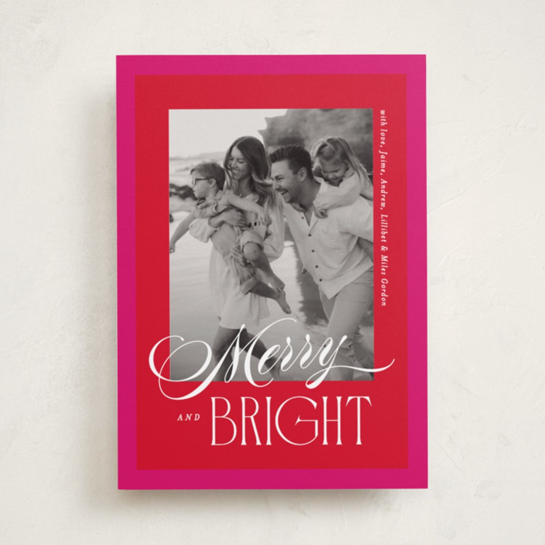 "Bright Frame" - Customizable Christmas Photo Cards in Pink by Owl and Toad. | Minted