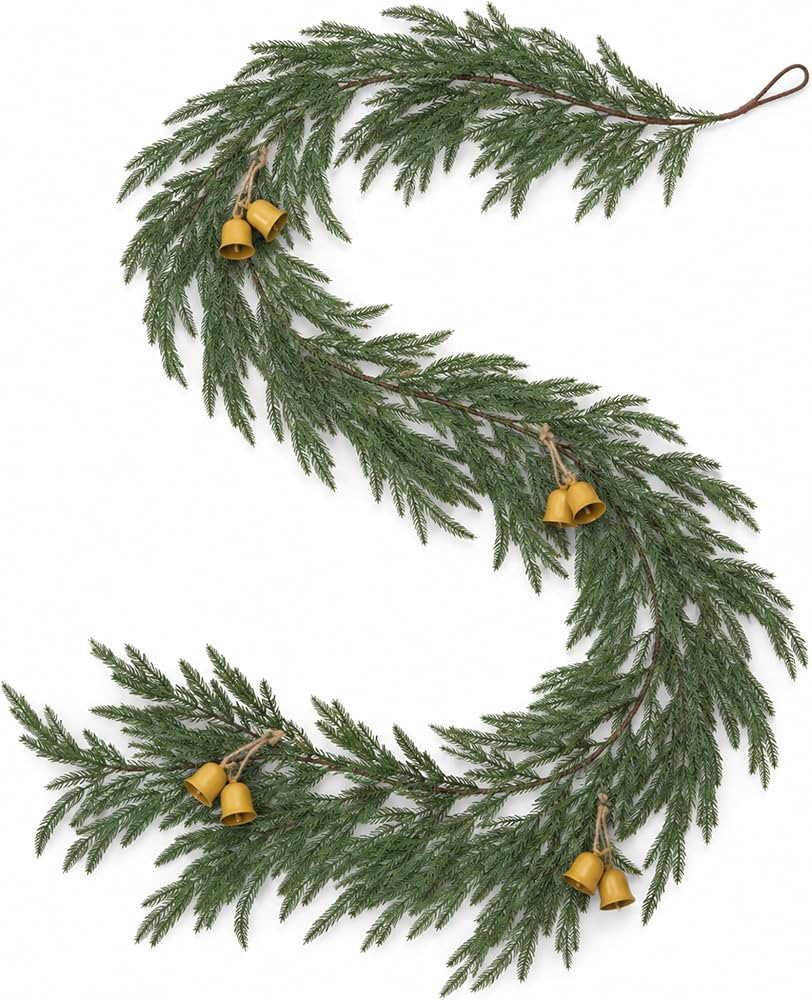 8.8 FT Unlit Christmas Garland,81 Norfolk Pine Tips,12 Yellow Bells | Amazon (US)