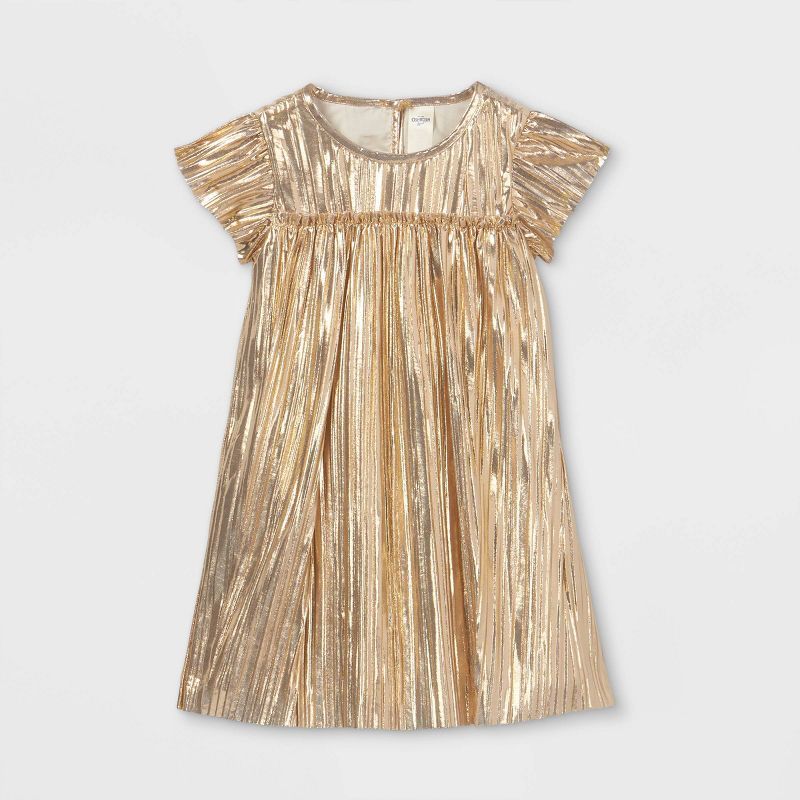 OshKosh B'gosh Toddler Girls' Pleated Short Sleeve Dress - Gold | Target
