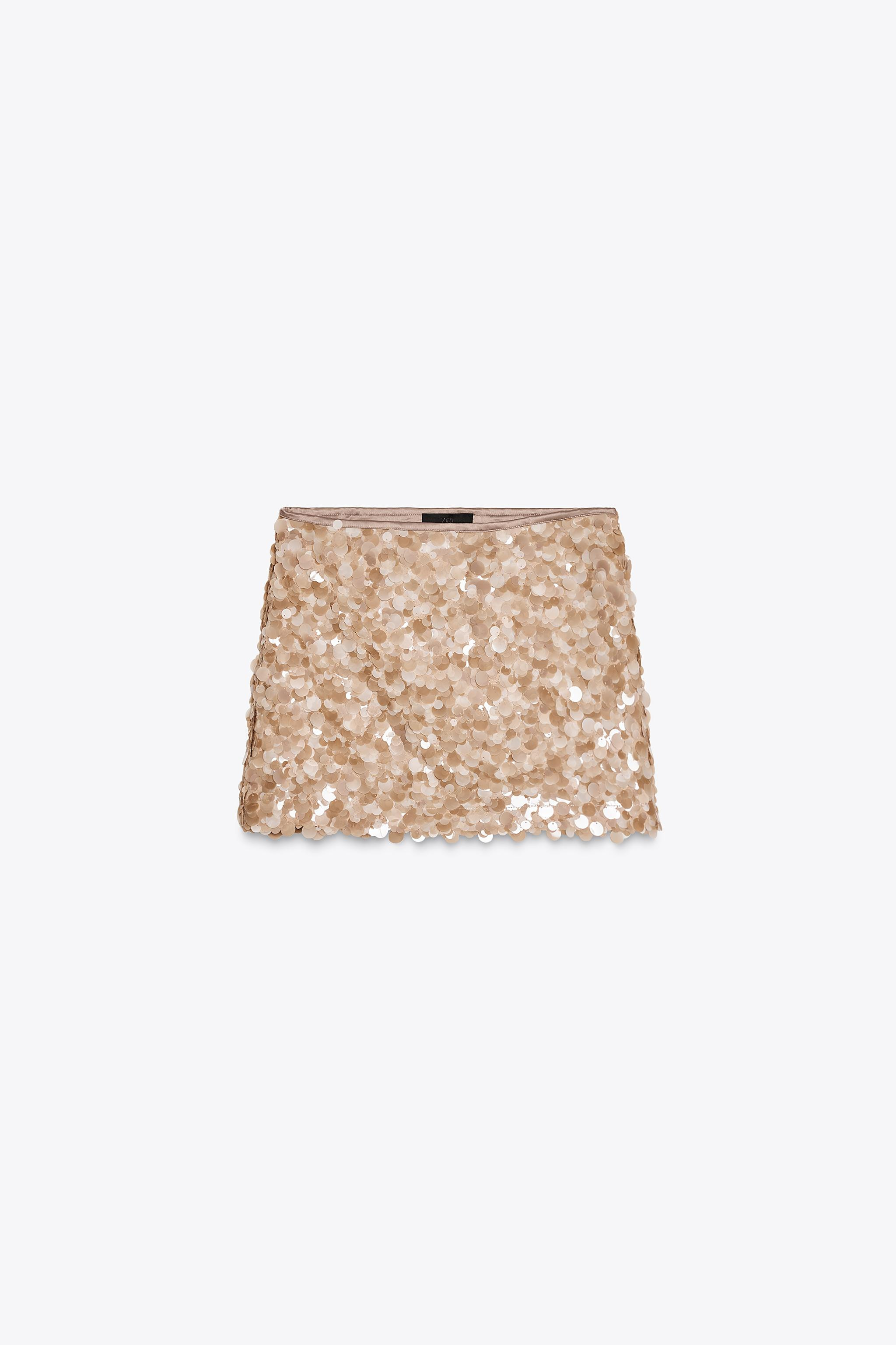 Short sequined skirt. Lining. Invisible side zip fastening.Beige | 3920/221/450Product Measuremen... | Zara UK