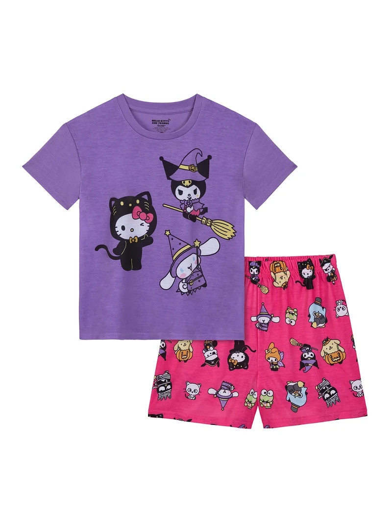 Hello Kitty Girls Halloween Short Sleeve Sleep Top and Shorts Pajama Set, 2-Piece, Sizes 4-12 | Walmart (US)