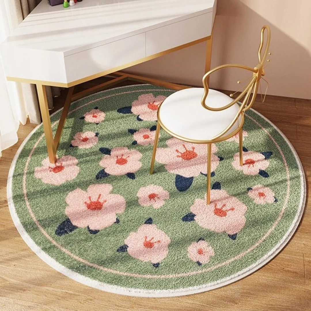 Round Carpet Cashmere Round Rug Retro Flower Floor Mat Anti-slip Tatami Foot Mat for Bedroom Cloa... | Etsy (US)