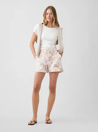 4" Mid Rise Print Denim Utility Shorts | Gap Factory