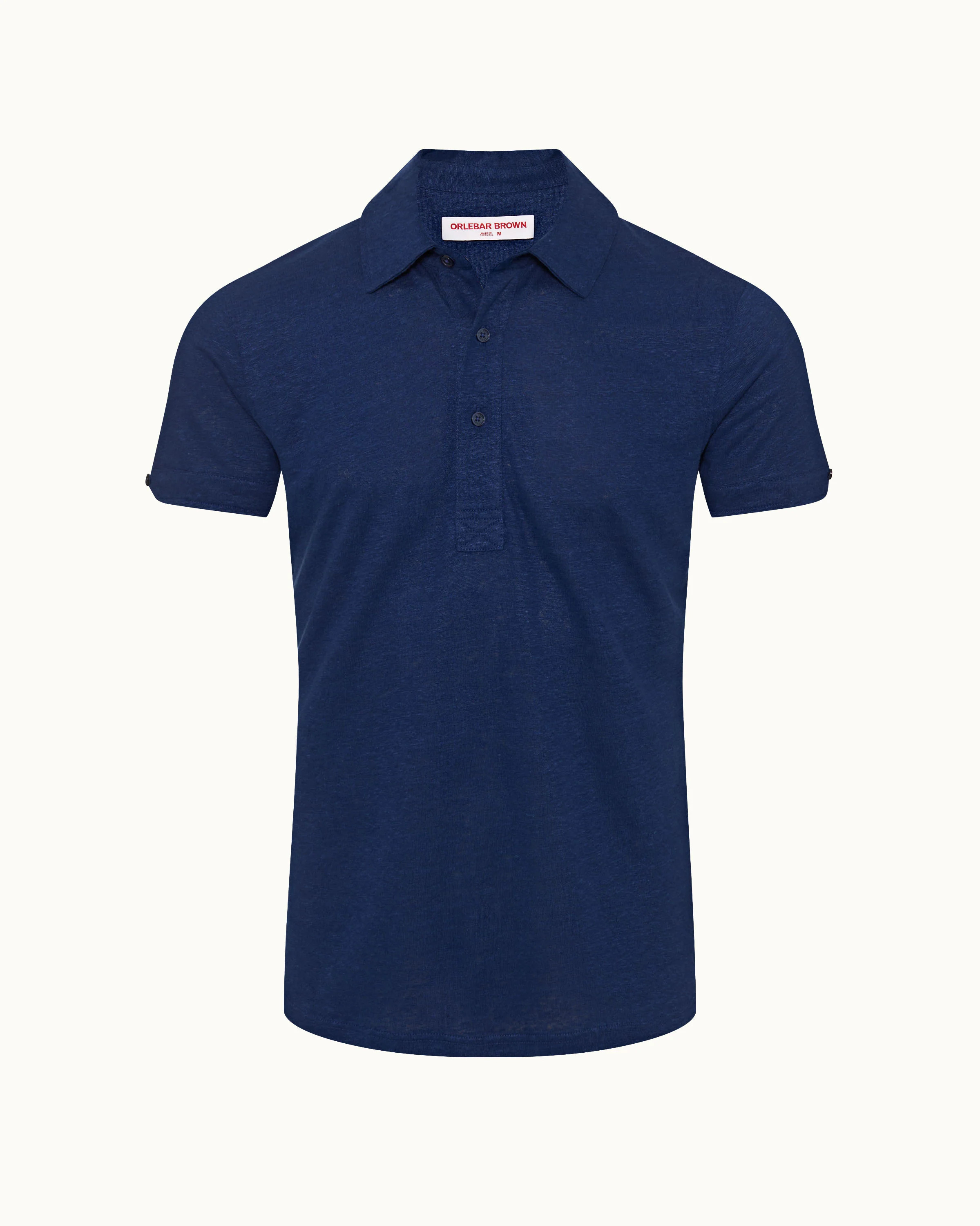 Orlebar Brown | Men's Tailored Fit Linen Polo Shirt in River Blue | Orlebar Brown