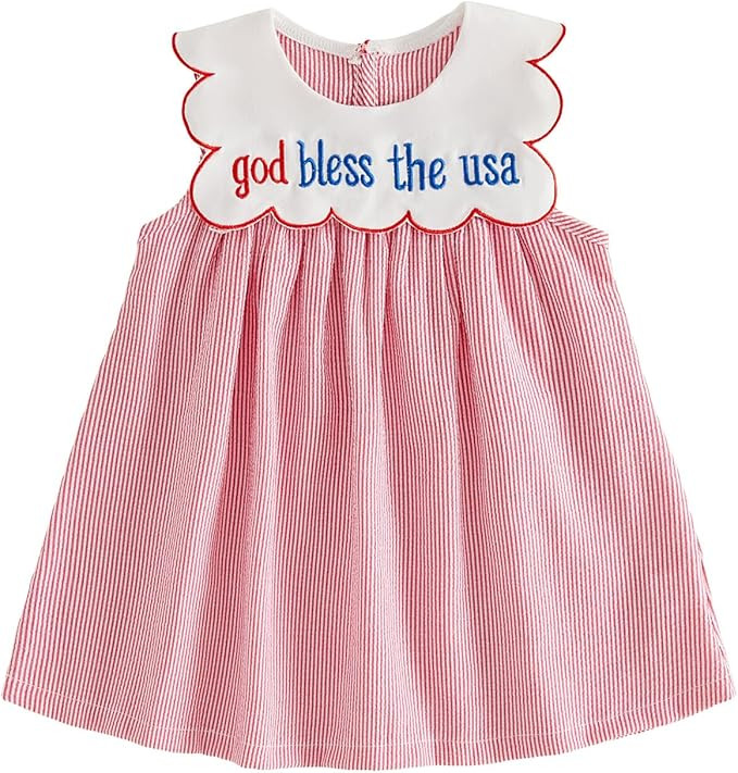 4th of July Toddler Baby Girl Outfit God Bless America Scalloped Collar Patriotic A-Line Summer P... | Amazon (US)