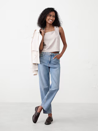Linen-Blend Square-Neck Top | Banana Republic Factory