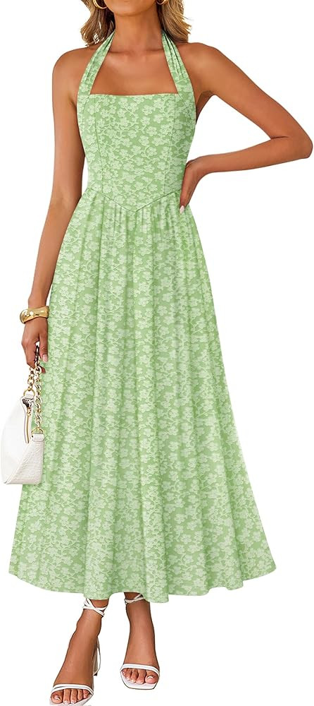 ZESICA Women's Summer Sleeveless Floral Maxi Dresses 2026 Halter Neck Wedding Guest Cocktail Part... | Amazon (US)