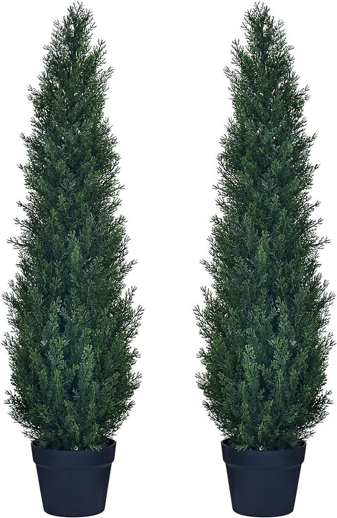 HAIHONG 2 Packs 3ft Artificial Cedar Topiary Trees - Fake Boxwood Topiary Cypress Trees Potted Pl... | Amazon (US)