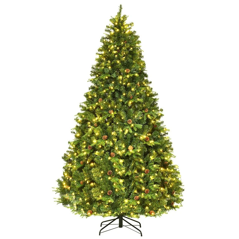Costway 8Ft Pre-Lit Christmas Tree Hinged 600 LED Lights Pine Cones | Walmart (US)
