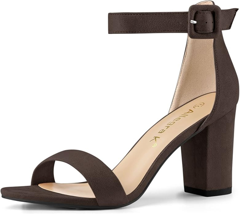 Allegra K Women's Open Toe High Chunky Heel Buckle Ankle Strap Sandals | Amazon (US)