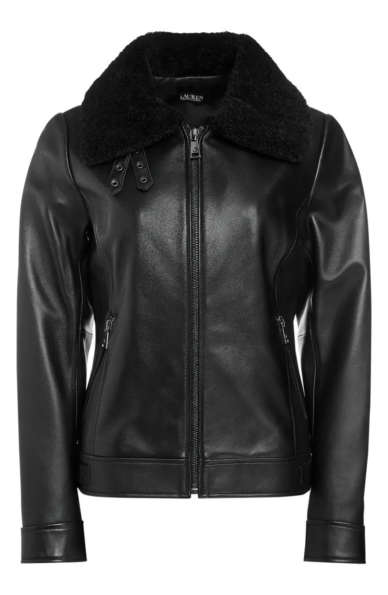 Leather Jacket with Faux Fur Collar | Nordstrom