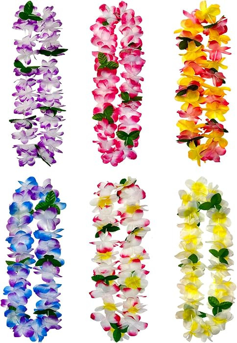 6 Counts Hawaiian Leis Bulk,leis for luau party,hawaiian leis for adults,beach party favors for a... | Amazon (US)